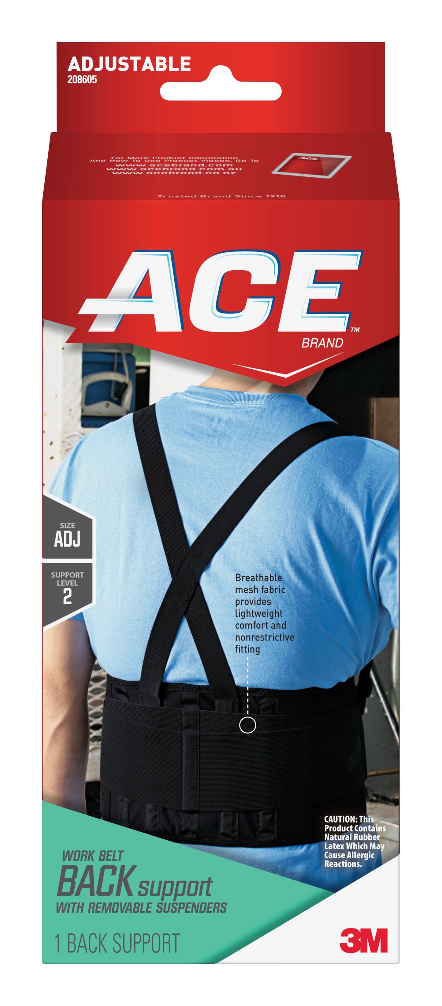 Ace™ Occupational Back Support One Size Fits Most Hook and Loop Closure Up to 48 Inch Waist Circumference 9 Inch Height Adult (1084240_EA)