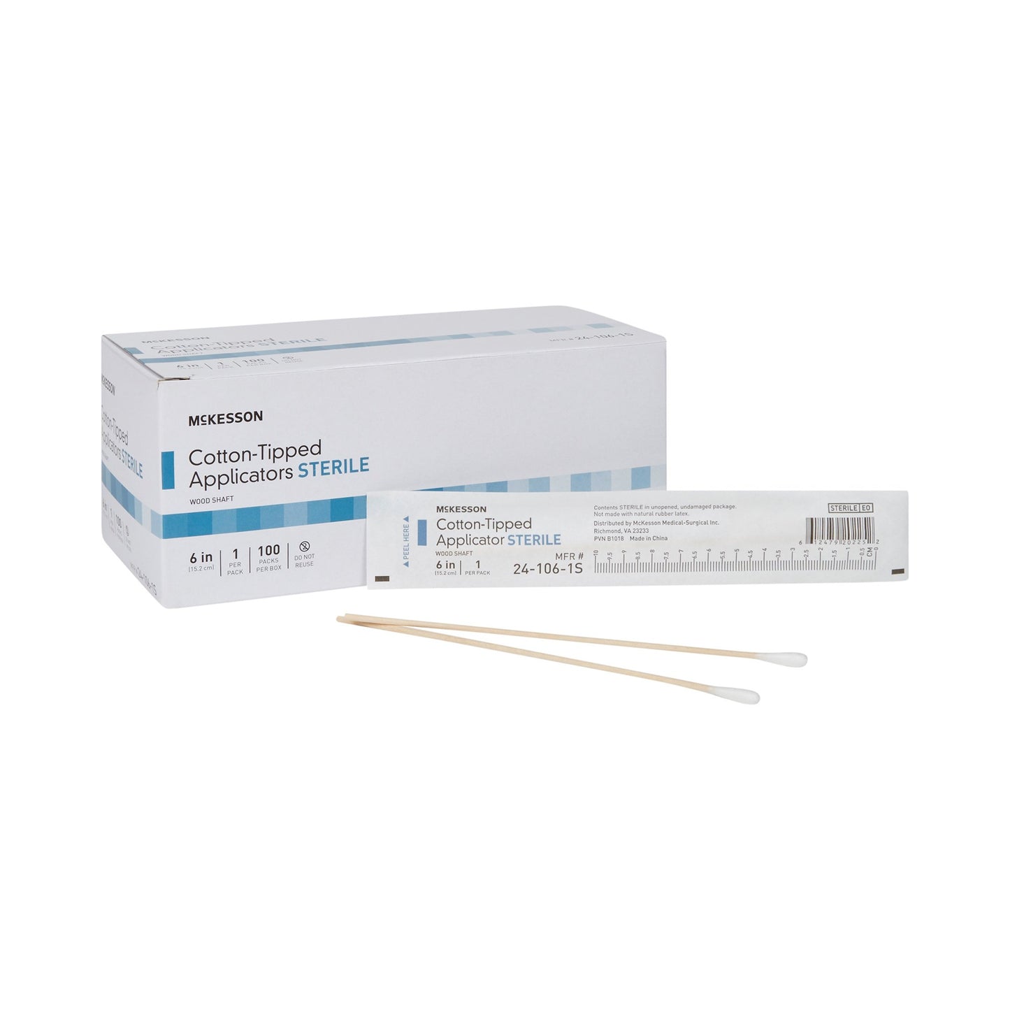 McKesson Swabstick Cotton Tip Wood Shaft 6 Inch Sterile 1 per Pack (999736_BX)