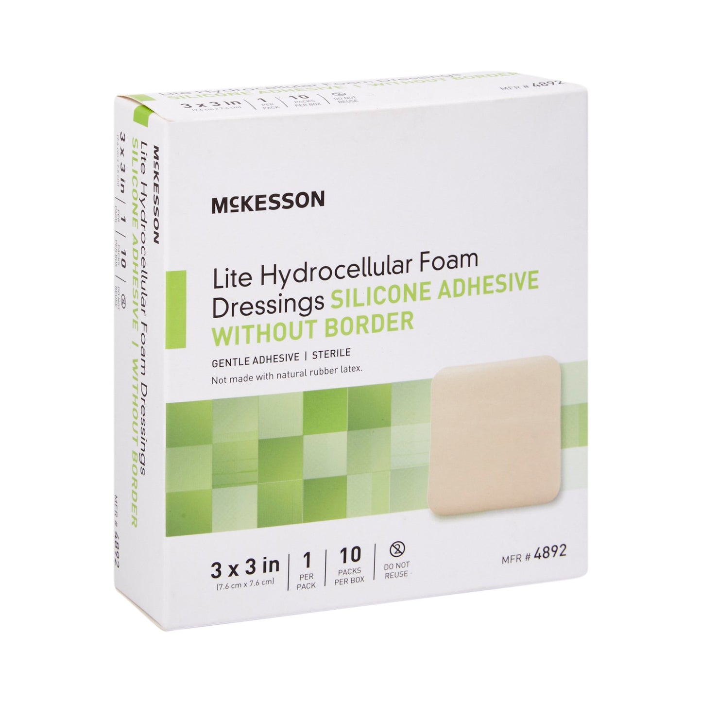 McKesson Lite Thin Foam Dressing 3 X 3 Inch Without Border Film Backing Silicone Gel Adhesive Square Sterile (1083092_BX)