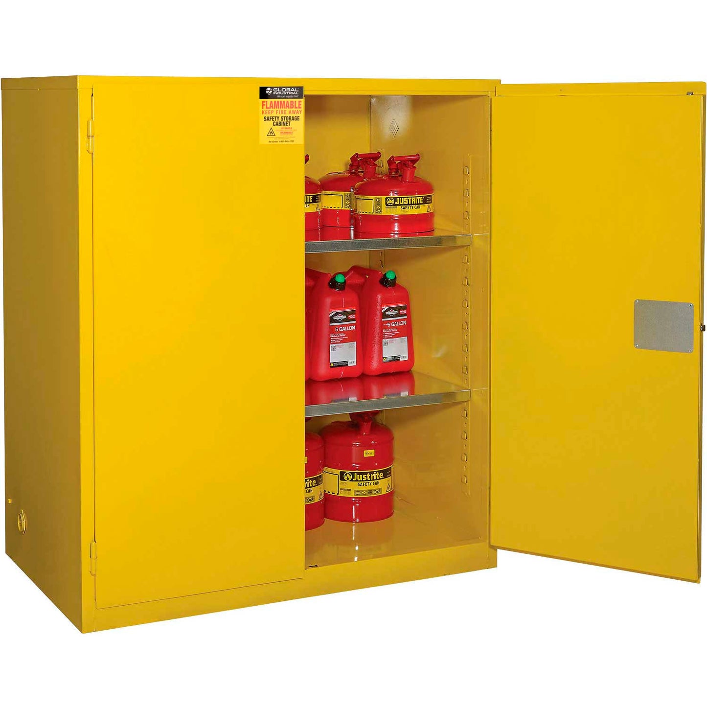 Global Industrial Flammable Cabinet, Manual Close Double Door, 120 Gallon, 59"Wx35"Dx65"H (WB237777)