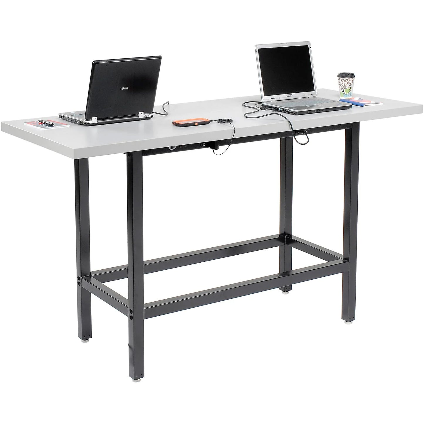 Interion Standing Height Table With Power, 72"L x 30"W, Gray (WB238328)