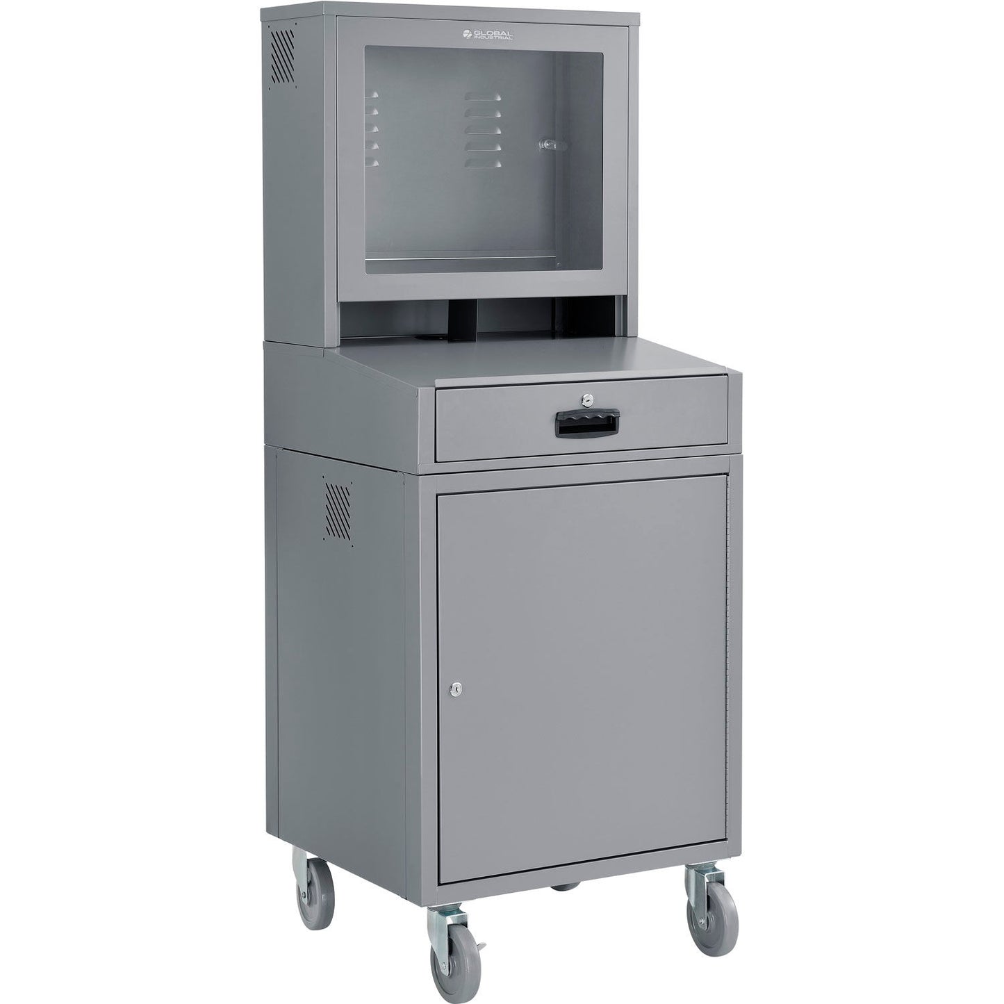 Global Industrial Mobile LCD Computer Cabinet, Dark Gray, Unassembled (WB239115GY)