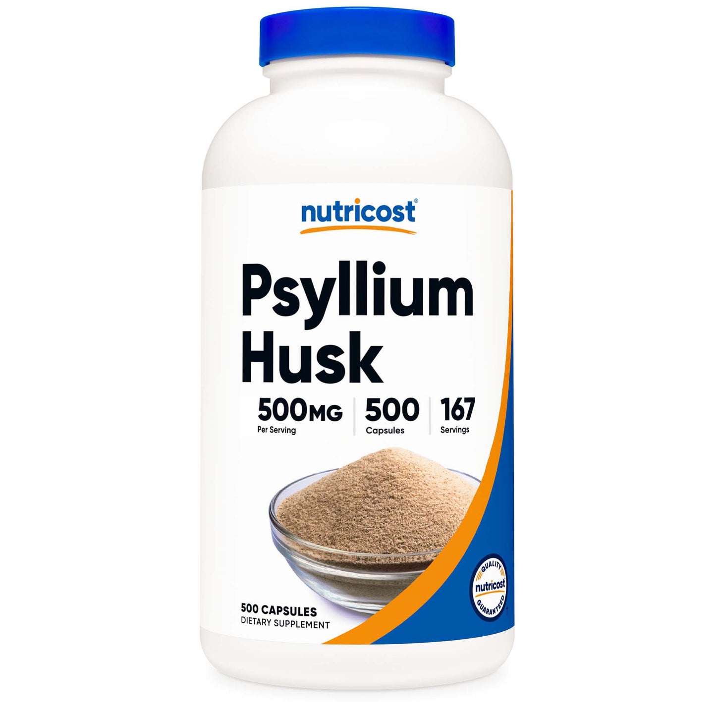 nutricost® Dietary Supplement Psyllium Husk 500 mg Strength Capsule 500 Per Bottle (1270252_BT)