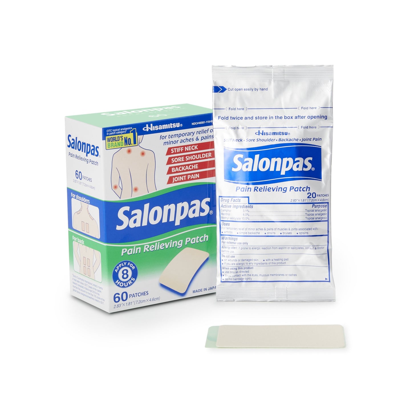 Salonpas® Topical Pain Relief 3.1% - 6% - 10% Strength Camphor / Menthol / Methyl Salicylate Patch 60 per Box (1088319_BX)