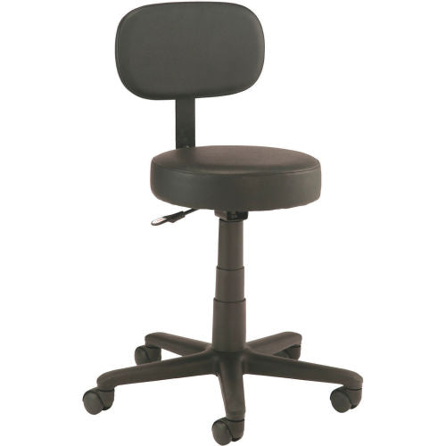Interion Shop Stool with Backrest - Vinyl - Black (WB240157BK)