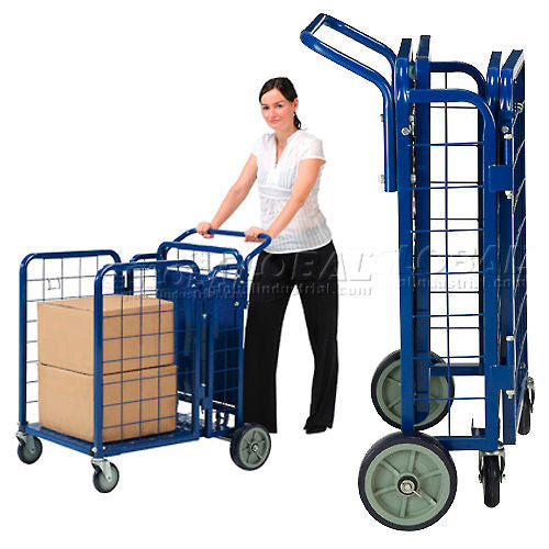 Global Industrial Fold-A-Way Stock Cart w/2 Shelves, 750 lb. Cap, 38"L x 28"W x 39"H, Blue (WB242026)