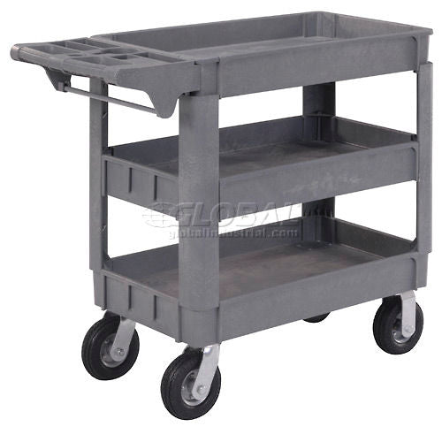 Global Industrial Utility Cart w/3 Shelves & 6" Casters, 500 lb. Capacity, 40"L x 17"W x 35"H (WB242084)