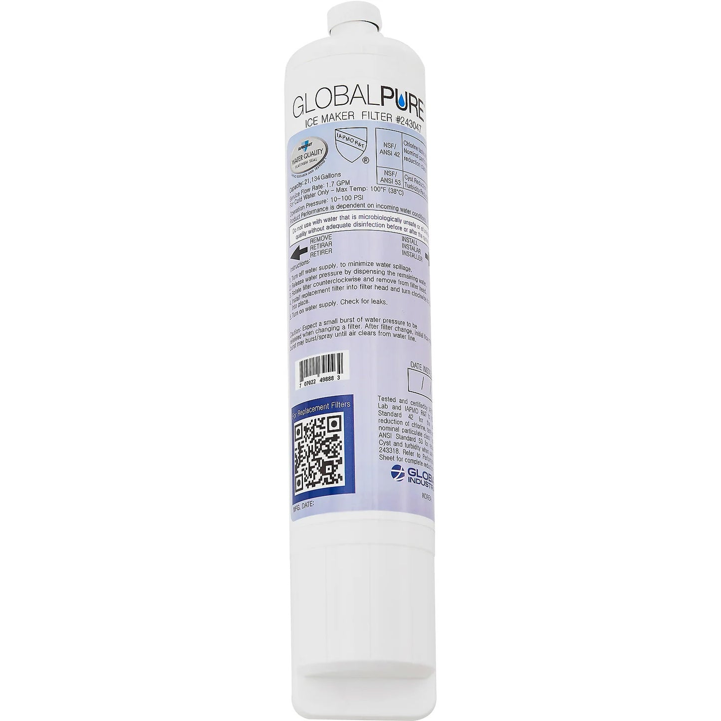 Global Industrial Pure Carbon Block Filter for Commercial Ice Machines (WB243047)