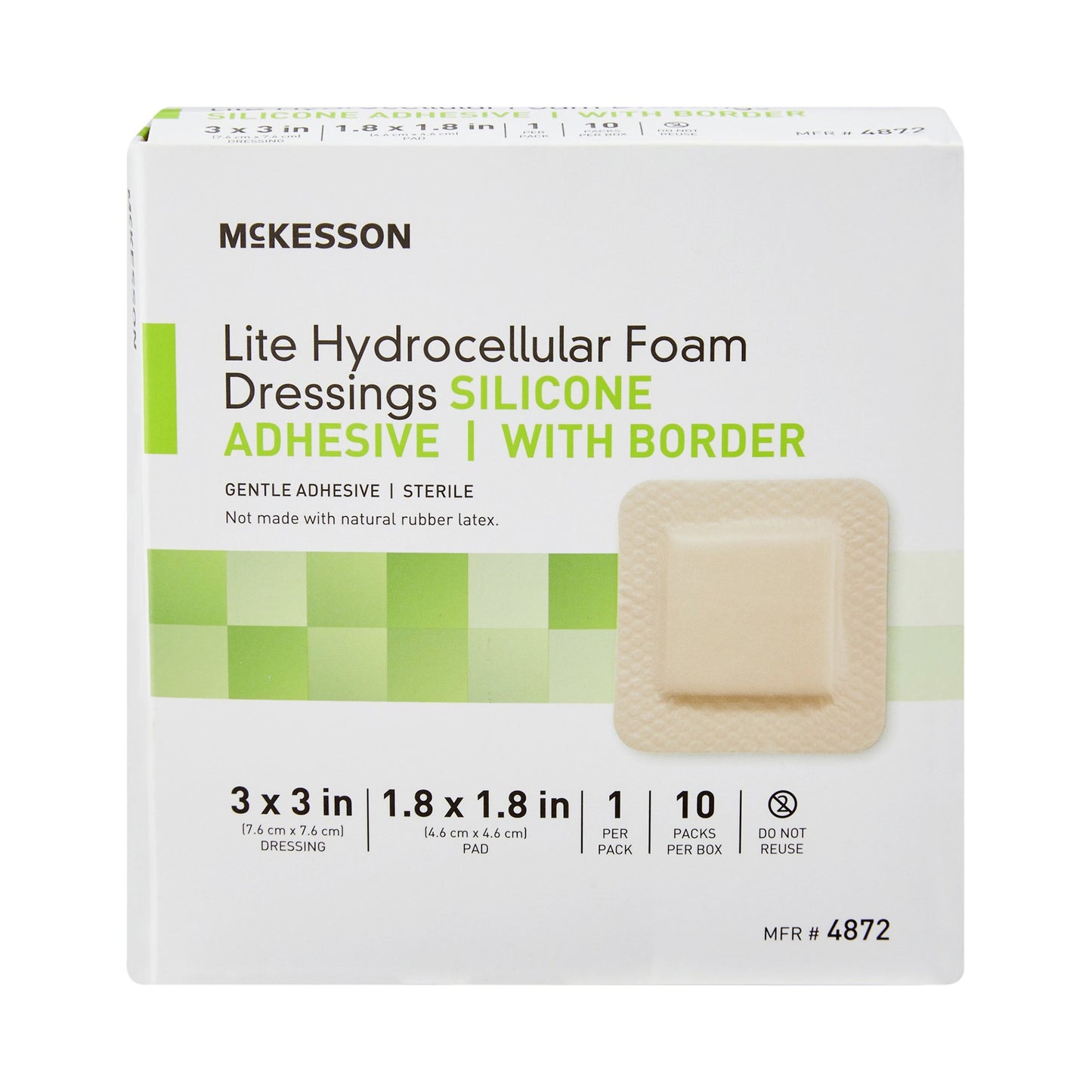 McKesson Lite Thin Foam Dressing 3 X 3 Inch With Border Film Backing Silicone Gel Adhesive Square Sterile (1083089_EA)