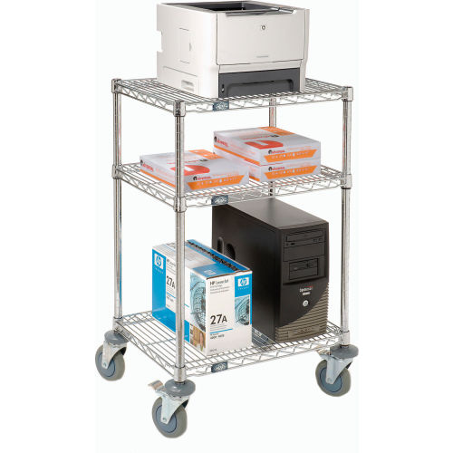 Nexel 3-Shelf Chrome Wire Shelf Mobile Printer Stand, 24"W x 18"D x 39"H (WB250117A)