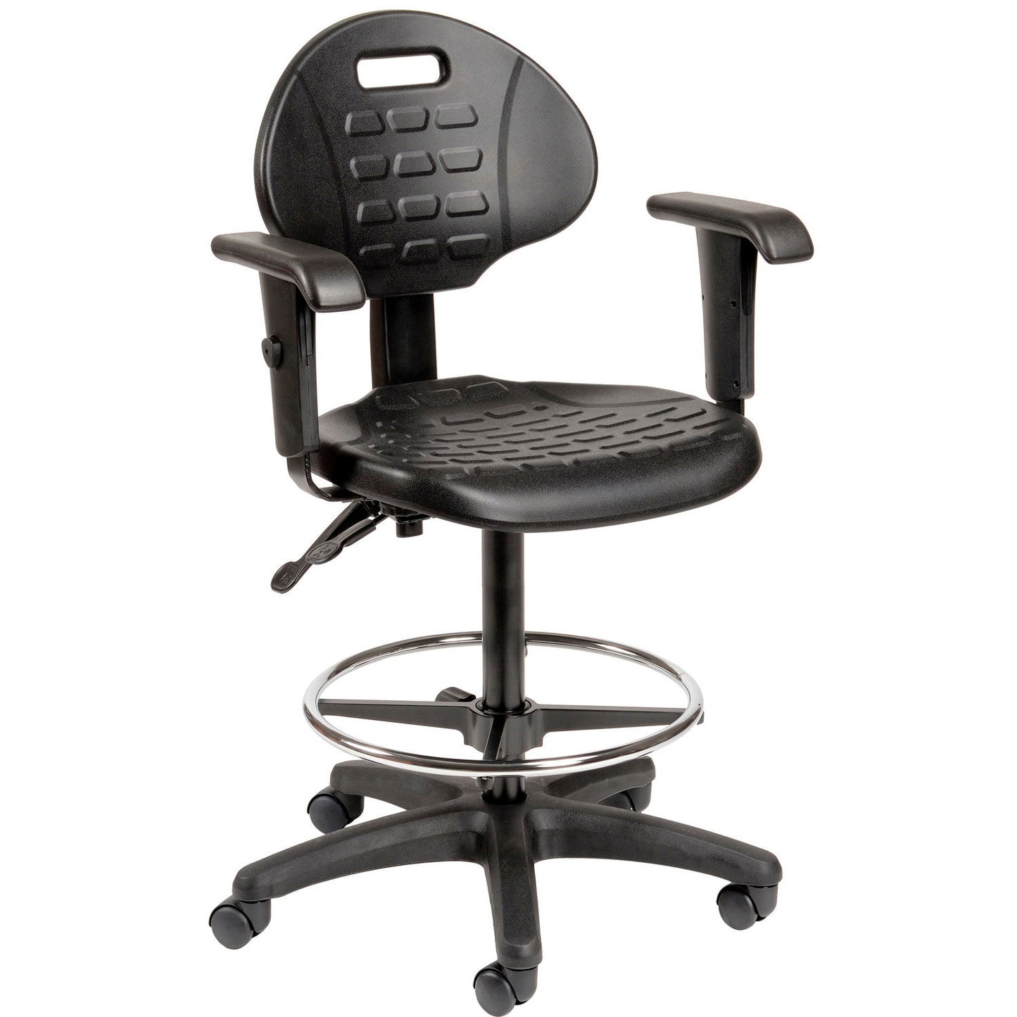 Interion Polyurethane Task Stool with Adjustable Arms, Black (WB250626A)