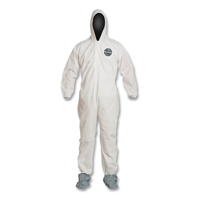 Dupont Proshield® 10 Coverall, Attached Hood and Boots, Elastic Wrist and Ankles, Zipper Front, Storm Flap, White, Medium (251-PB122SW-MD)