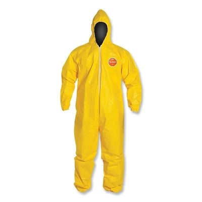 Dupont Tychem® 2000 Coverall, Serged Seams, Attached Hood, Elastic Wrists and Ankles, Zipper Front, Storm Flap, Yellow, 5X-Large (251-QC127S-5X)