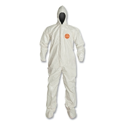 Dupont Tychem® 4000 Coverall, Attached Hood and Sock, Elastic Wrists, Zipper, Storm Flap, White, X-Large, Berry Amendment Compliant (251-SL122T-XL-BN)