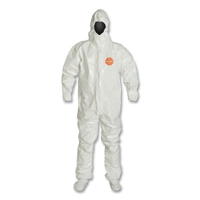 Dupont Tychem® 4000 Coverall,Taped Seam, Attached Hood and Sock, Elastic Wrist, Boot Flap, Zipper Front, Storm Flap, White, Medium (251-SL128TWHMD000600)