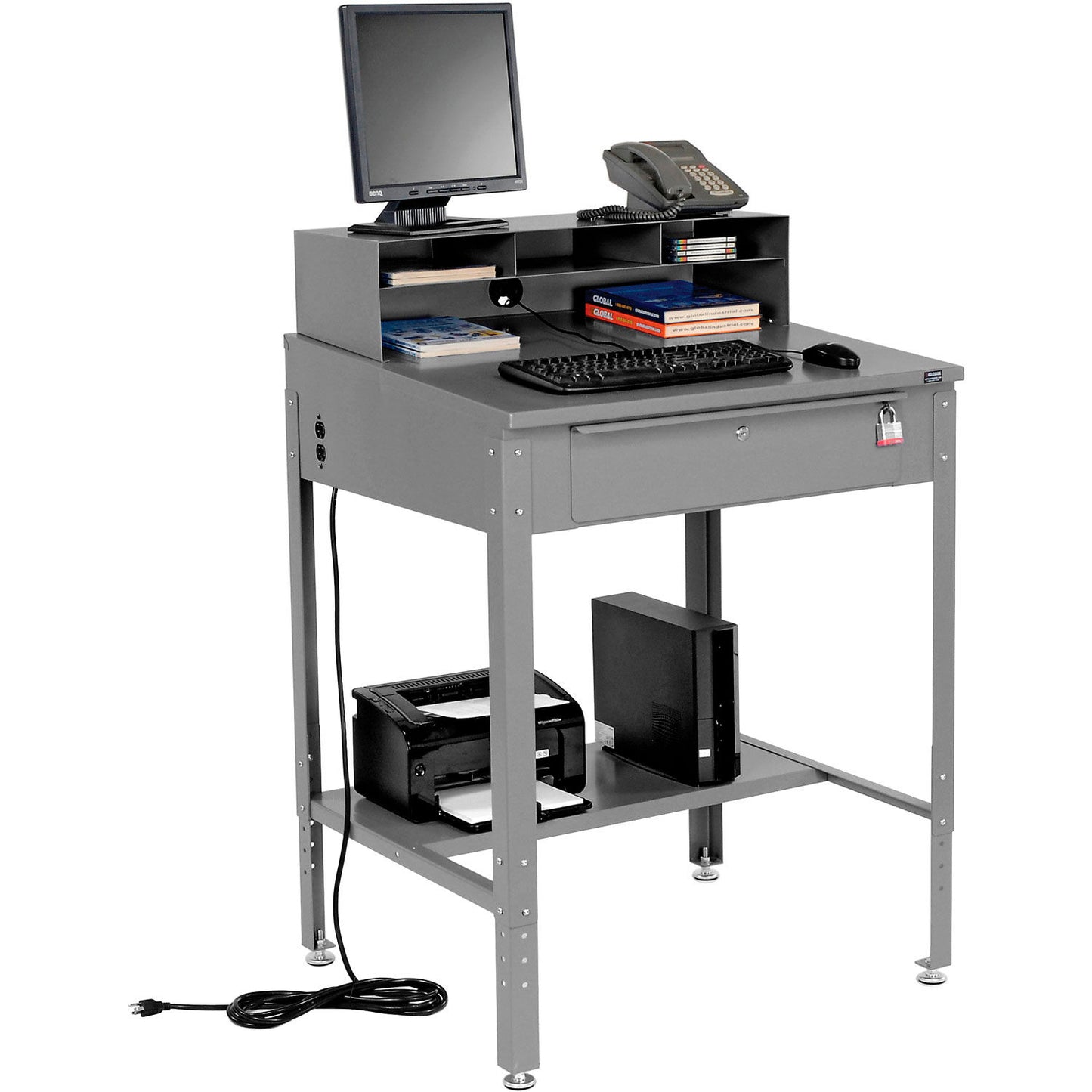 Global Industrial Sloped Shop Desk w/ Pigeonhole Riser, 34-1/2"W x 30"D, Gray (WB254635GY)