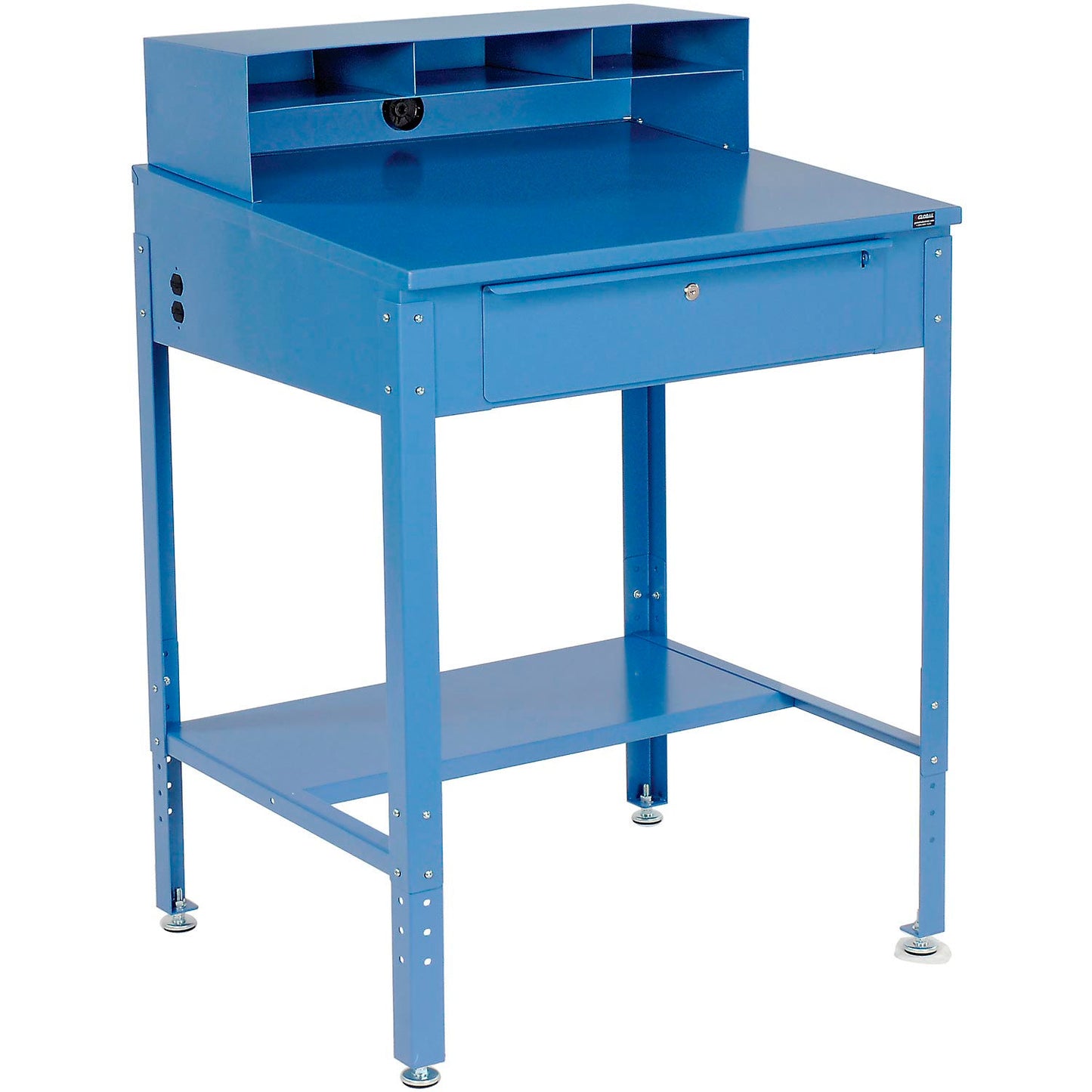 Global Industrial Sloped Shop Desk w/ Pigeonhole Riser, 34-1/2"W x 30"D, Blue (WB254635)