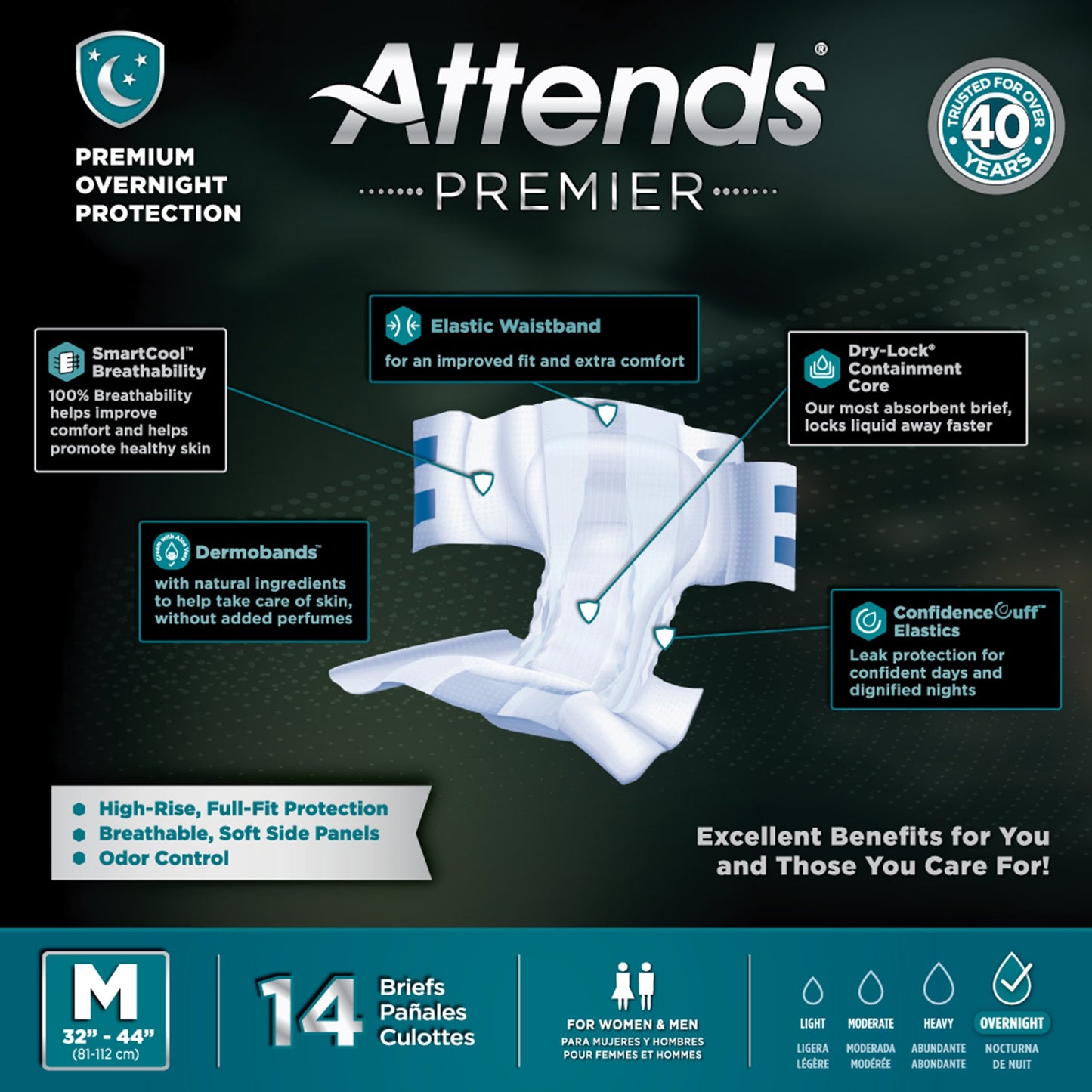 Attends® Premier Unisex Adult Incontinence Brief Medium Disposable Heavy Absorbency (1128073_CS)