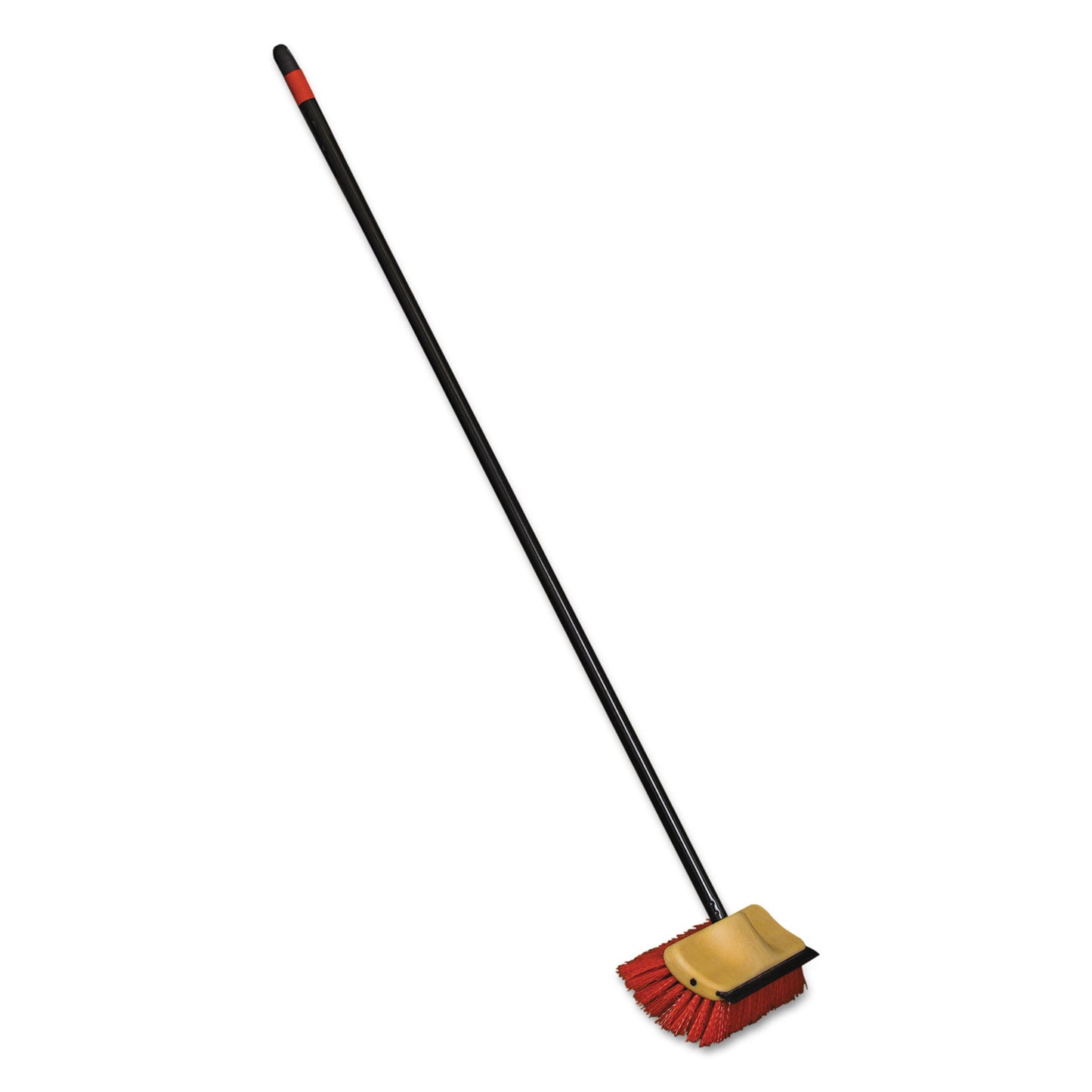 O-Cedar® Commercial Bi-Level Floor Scrub Brush, Red Polypropylene Bristles, 10" Brush, 54" Black Metal Handle (NCP6615EA)