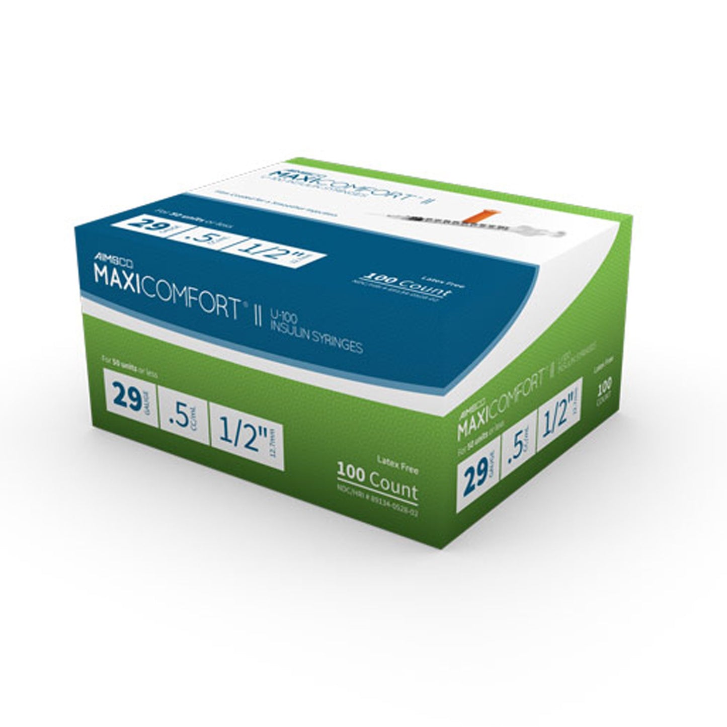 AIMSCO® Standard Insulin Syringe with Needle 0.5 mL 1/2 Inch 29 Gauge NonSafety Ultra Thin Wall (1182681_BX)