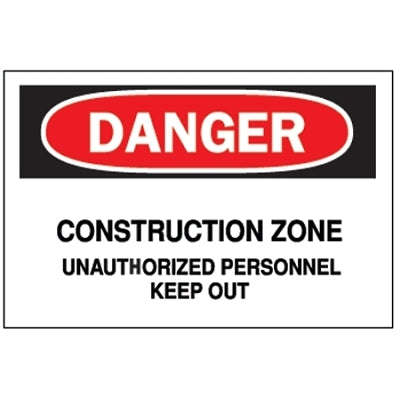 Brady Traffic Signs, Danger, Construction Zone, White/Red/Black (262-43382)