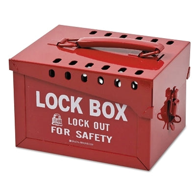 Brady Extra Large Metal Lock Box, 6" H x 7 3/8" W x 9 1/4" D, Holds 12 Locks, Red (262-51171)