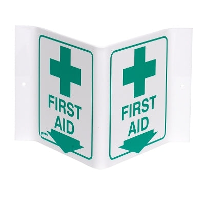 Brady Standard "V" Signs, FIRST AID (W/PICTO), Green on White (262-V1FA03A)