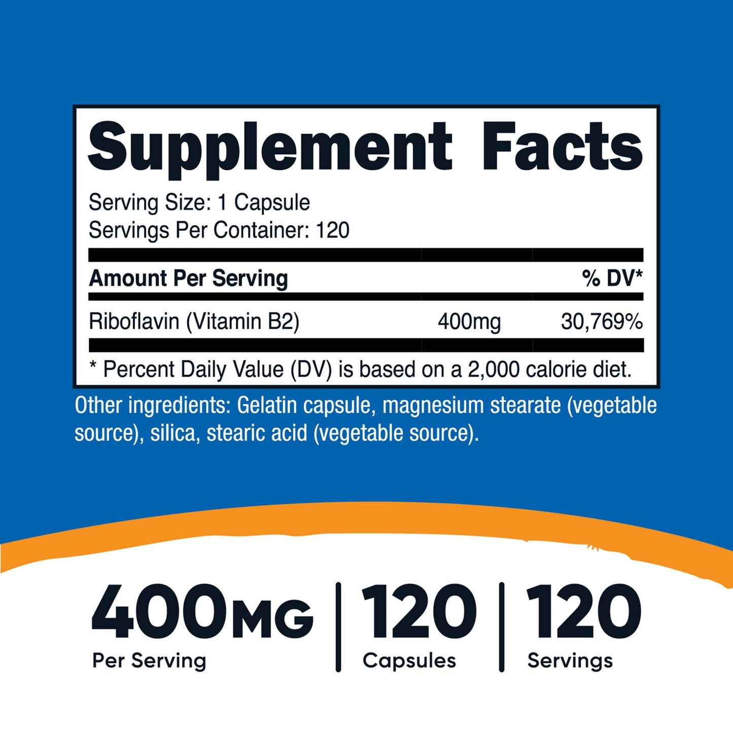 nutricost® Vitamin B2 Riboflavin Dietary Supplement Vitamin B2 400 mg Strength Capsule 120 Per Bottle (1270249_BT)