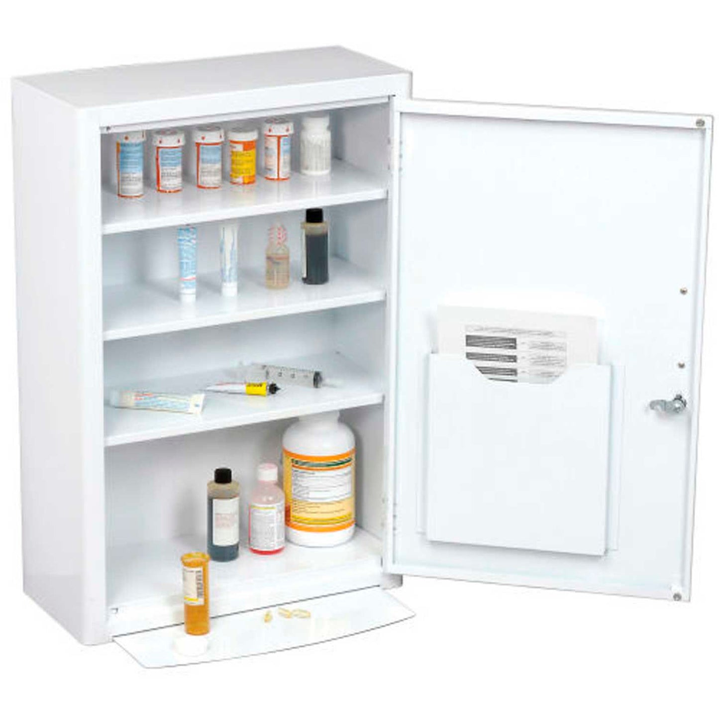 Global Industrial Medicine Cabinet with Pull-Out Shelf, 18"W x 8"D x 27"H, White (WB269940)
