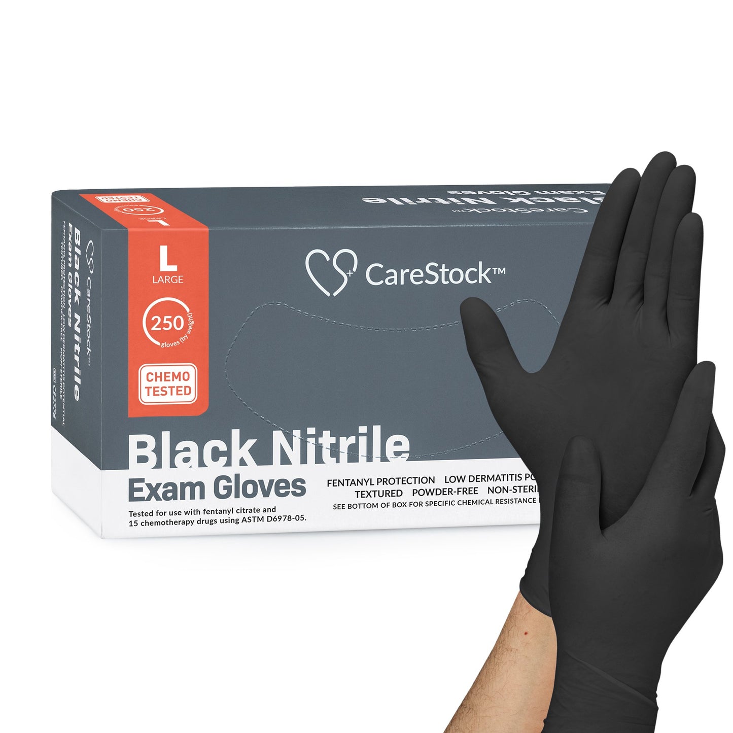 CareStock™ Exam Glove Large NonSterile Nitrile Standard Cuff Length Fully Textured Black Not Rated (1230894_BX)