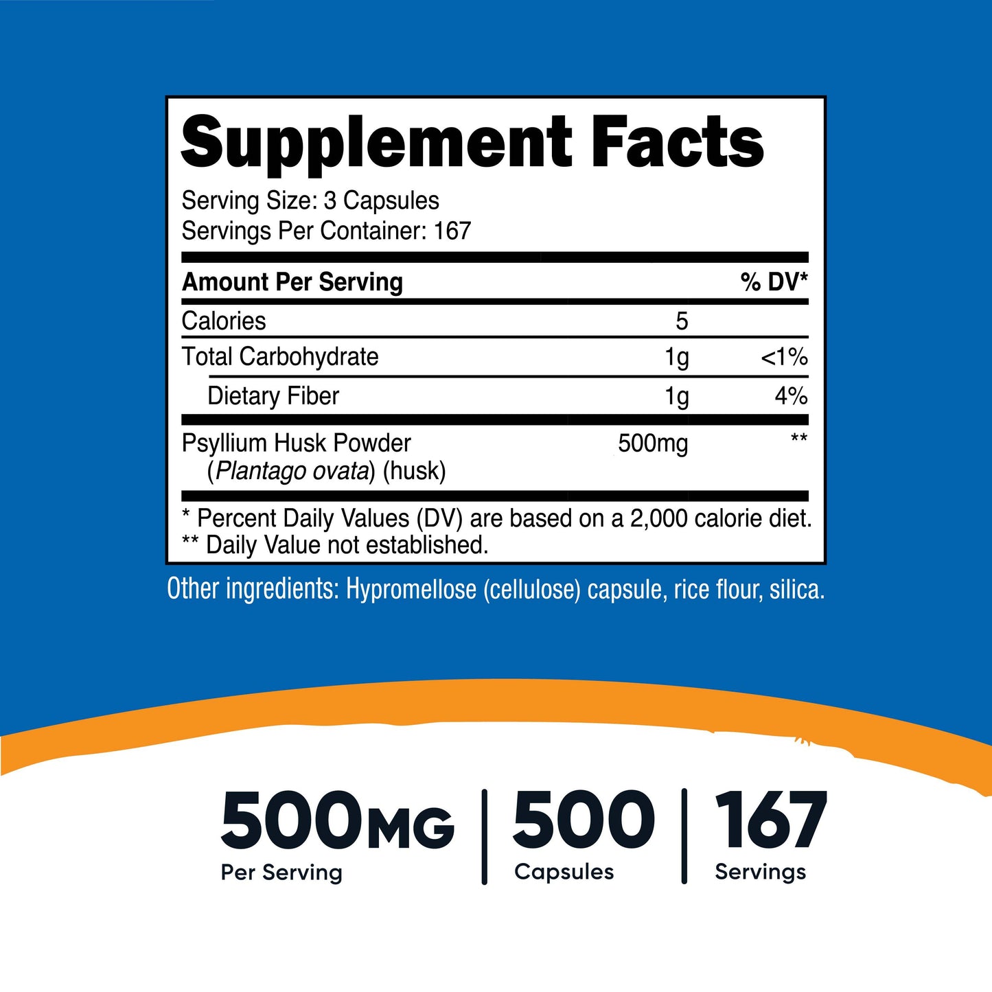 nutricost® Dietary Supplement Psyllium Husk 500 mg Strength Capsule 500 Per Bottle (1270252_BT)