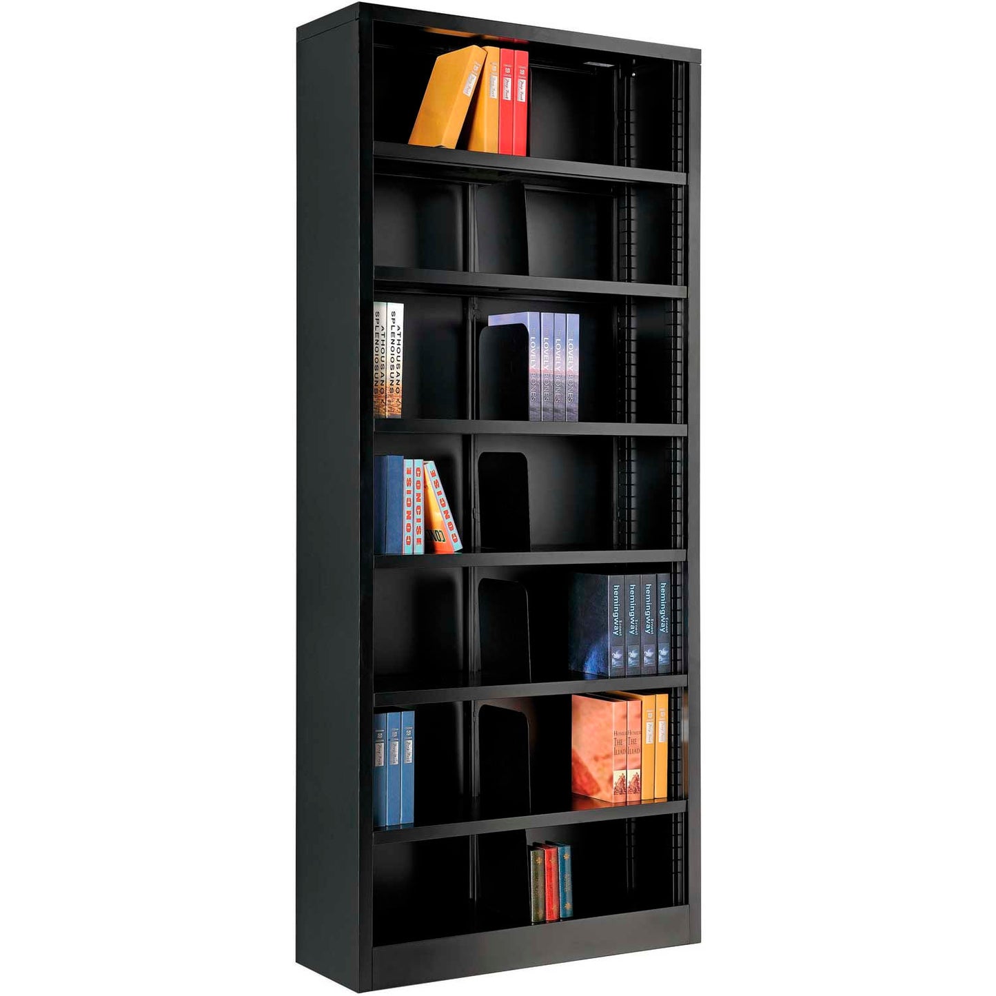 Interion All Steel Bookcase 36"W x 12"D x 84"H, Black, 7 Openings (WB277442BK)