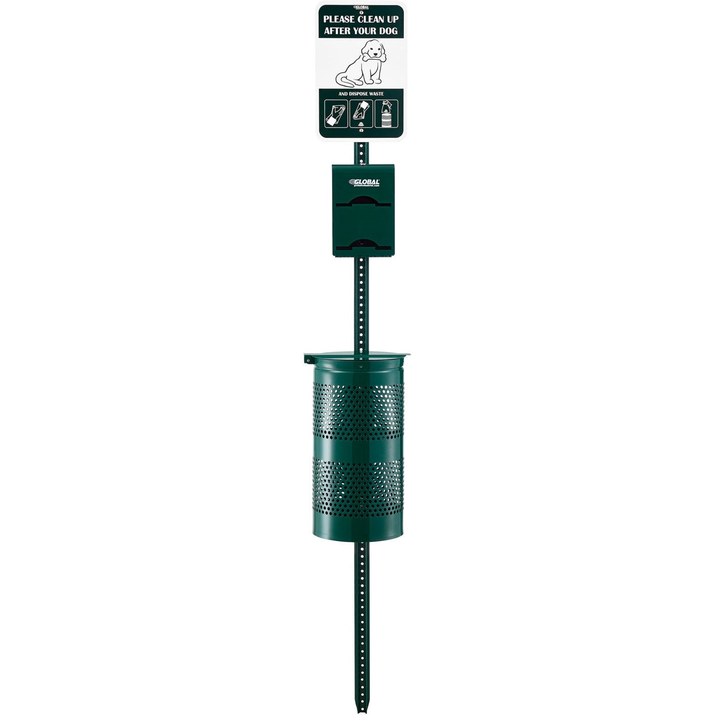 Global Industrial Steel Pet Waste Station With Tie-Handle Waste Bags, Green (WB695796)