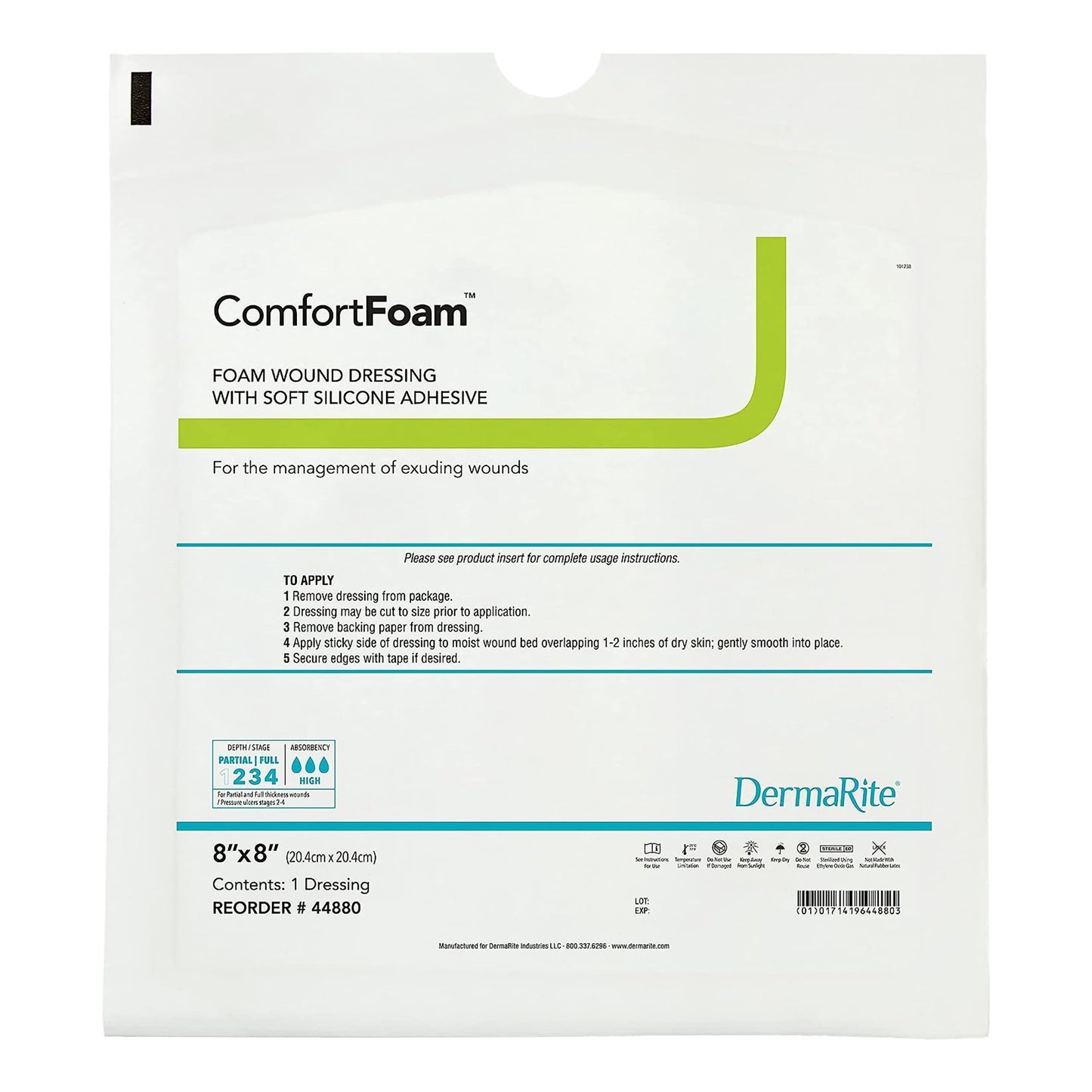 ComfortFoam™ Foam Dressing 8 X 8 Inch Without Border Film Backing Silicone Face Square Sterile (946536_BX)