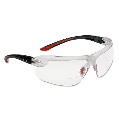 Bolle IRI-s Series Safety Glasses, Clear Polycarbonate Lenses, Red/Black, 1.5 Diopter (286-40187)