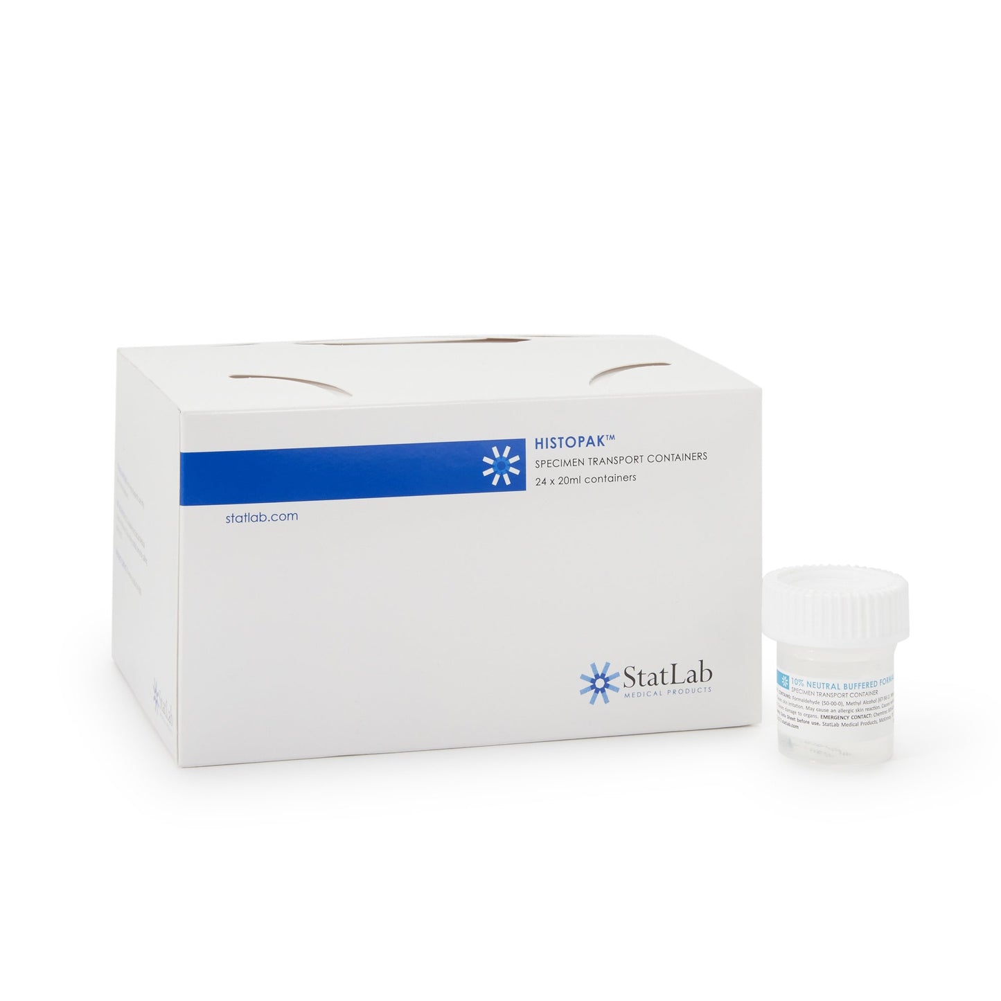 StatClick™ Prefilled Formalin Container 10 mL Fill in 20 mL (0.67 oz.) Screw Cap Warning Label NonSterile (1002261_CS)