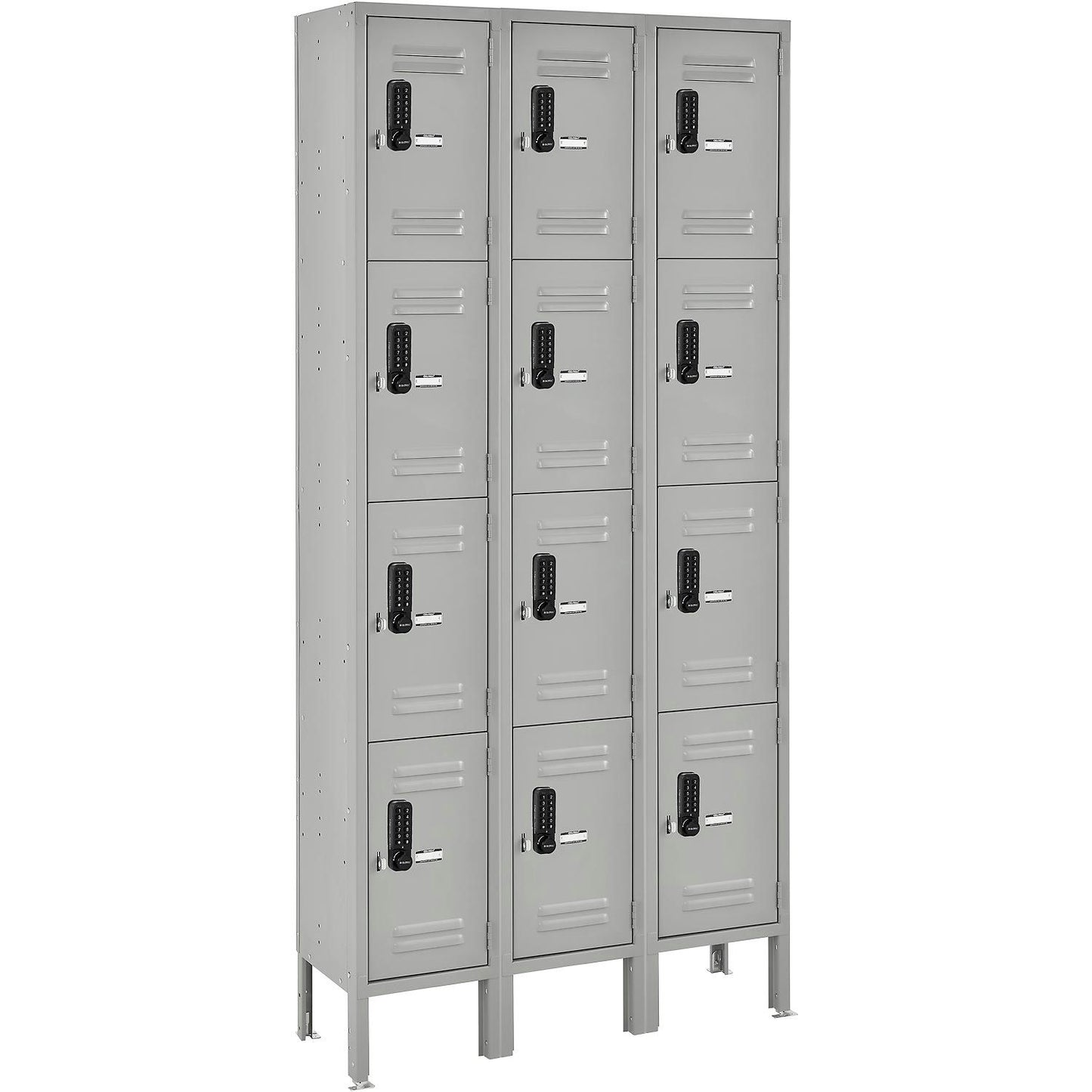 Global Industrial 4-Tier 12 Door Digital Locker, 36"W x 15"D x 78"H, Gray, Assembled (WB290777)