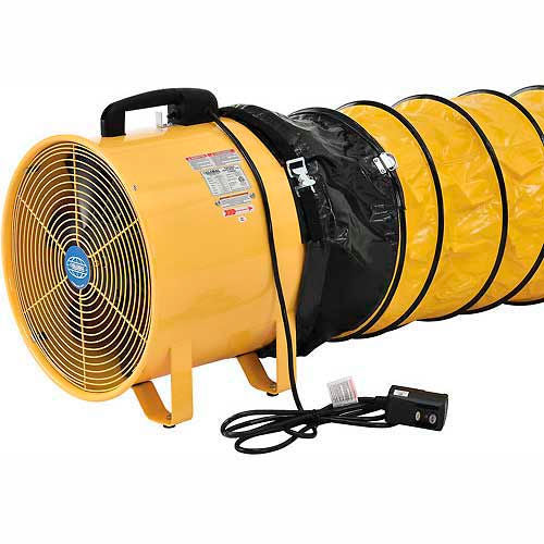 Global Industrial 12" Confined Space Blower Fan, 16' Flexible Duct, 2 Speed, 1640 CFM, 3/8 HP (WB246431)