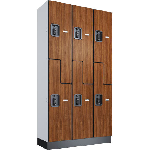 Global Industrial Z-Style 2-Tier 6 Door Digital Wood Locker, 36"W x 15"D x 72"H, Cherry, Assembled (WB299231)