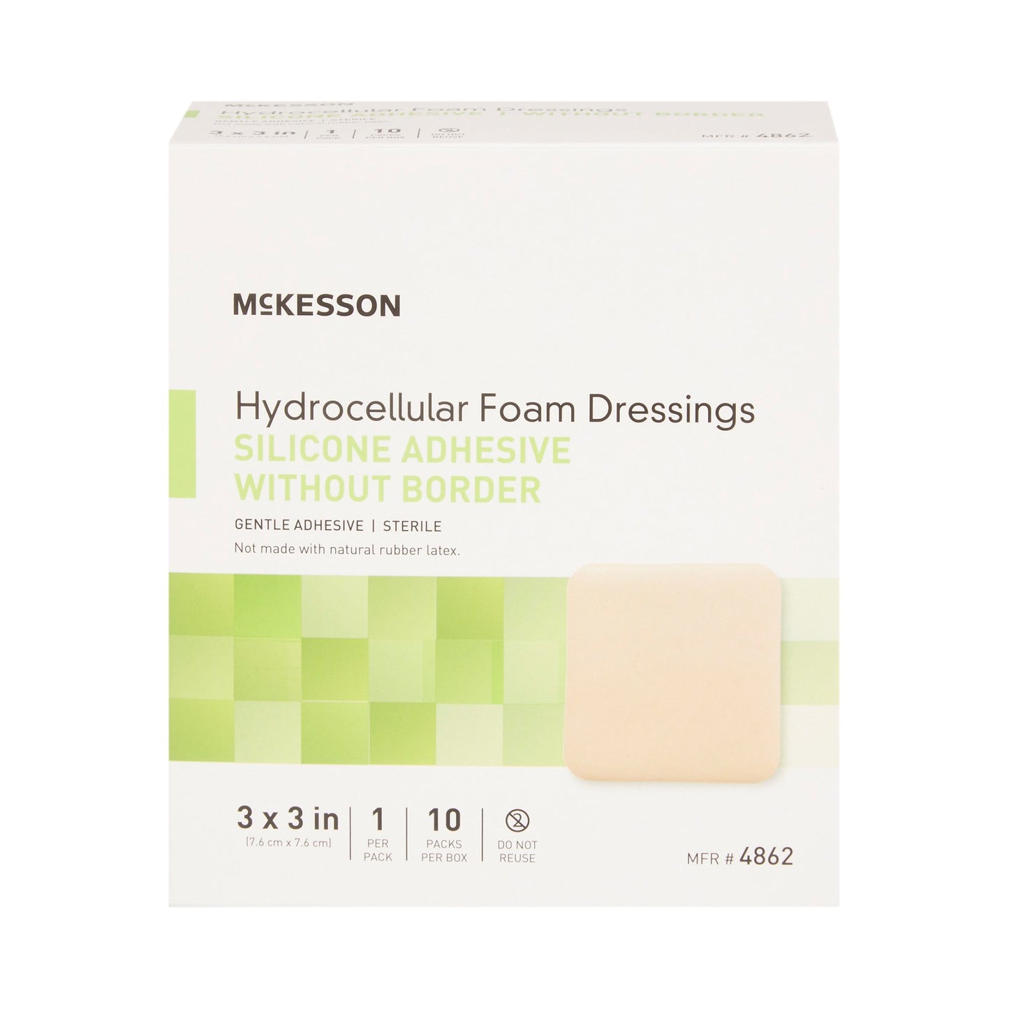 McKesson Foam Dressing 3 X 3 Inch Without Border Film Backing Silicone Gel Adhesive Square Sterile (1083085_BX)