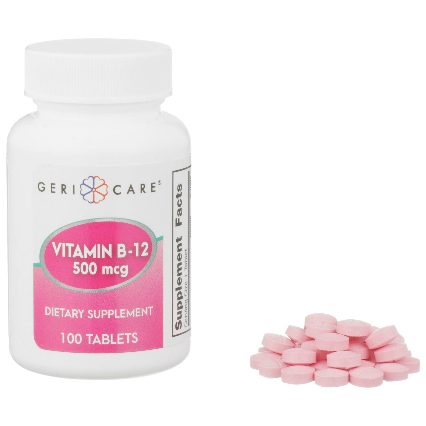 Geri-Care® Vitamin Supplement Vitamin B12 500 mcg Strength Tablet 100 per Bottle (1108646_BT)