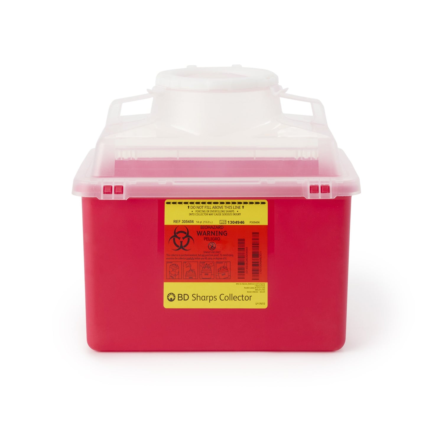 BD™ Sharps Container Red Base 11-1/2 H X 12-4/5 W X 8-4/5 D Inch Vertical Entry 3.5 Gallon (243874_EA)