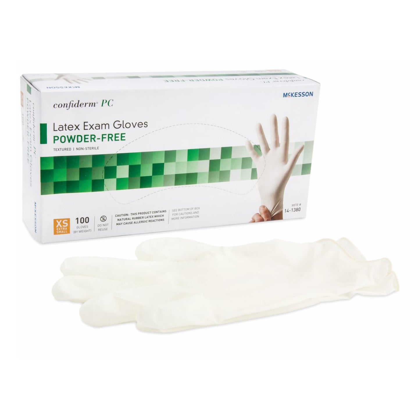 McKesson Confiderm® Exam Glove X-Small NonSterile Latex Standard Cuff Length Fully Textured Ivory Not Rated (921596_BX)