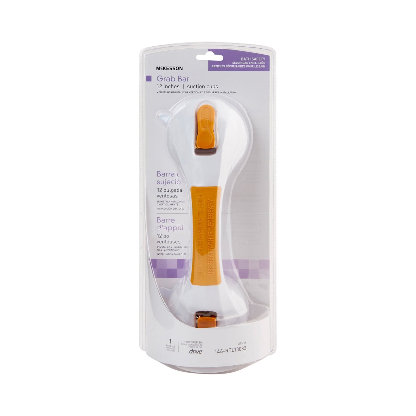 McKesson Suction-Cup Grab Bar White / Yellow Plastic (1103365_EA)