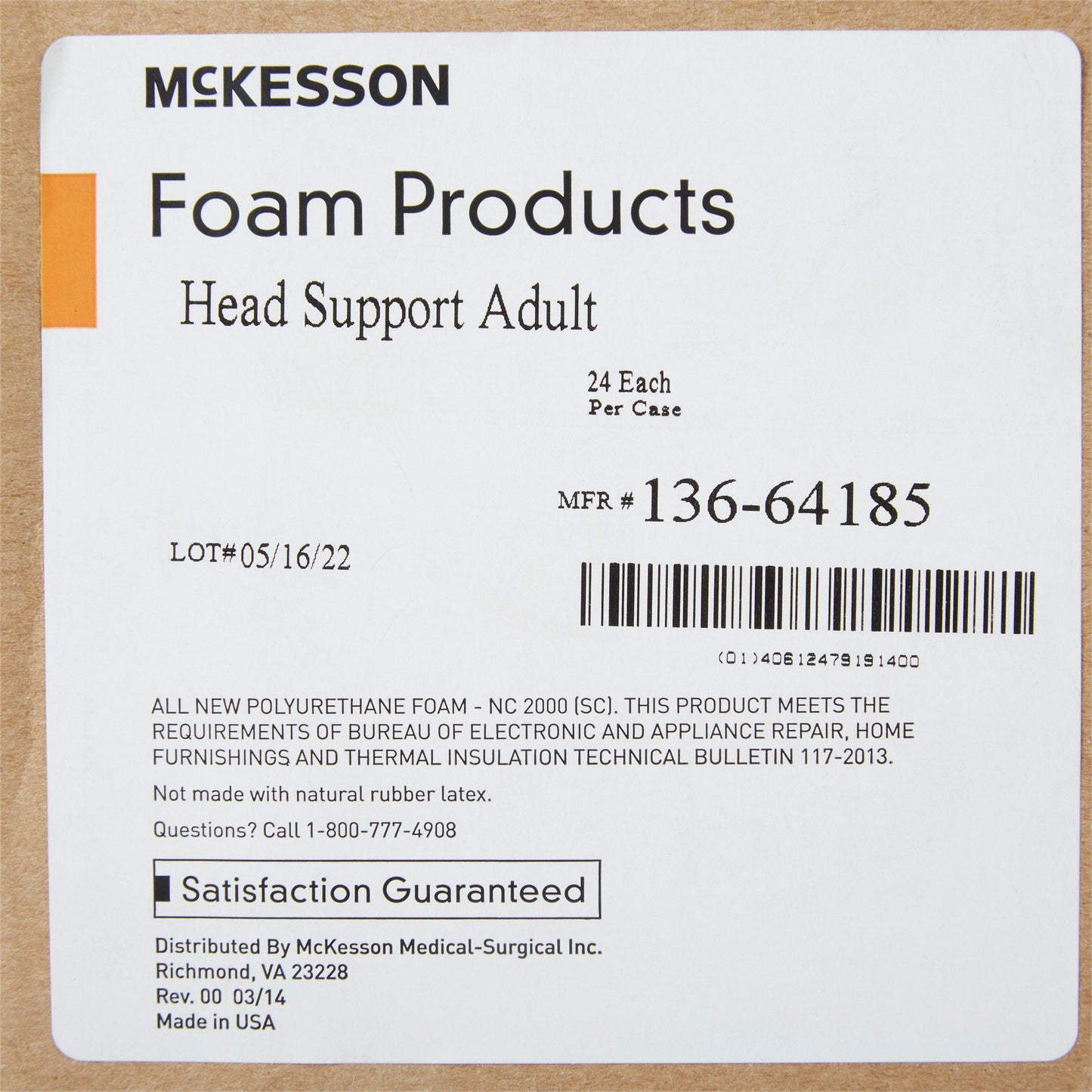 McKesson Head Positioner 9 W X 8 L X 4-1/2 H Inch Foam Freestanding (929212_EA)