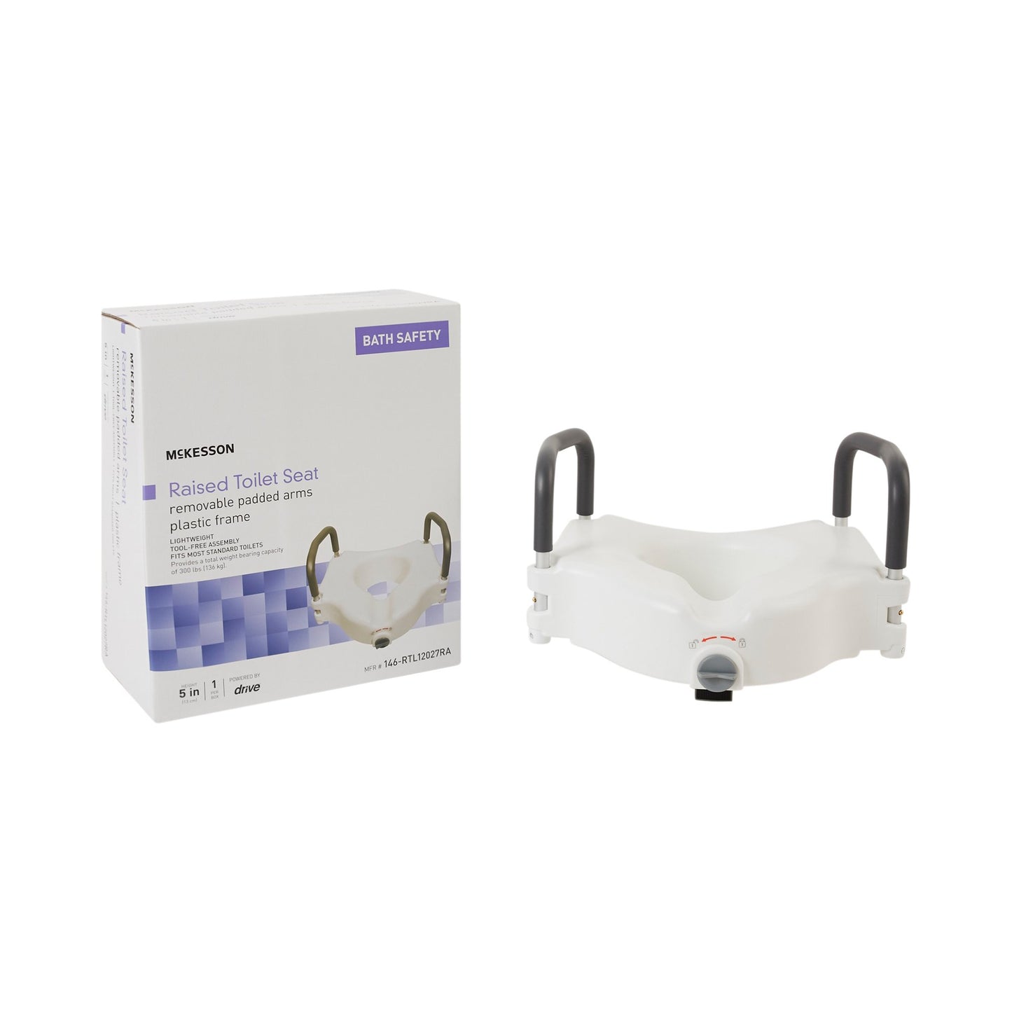 McKesson Raised Toilet Seat with Arms 5 Inch Height Standard / Elongated 300 lbs. Weight Capacity (1065229_EA)