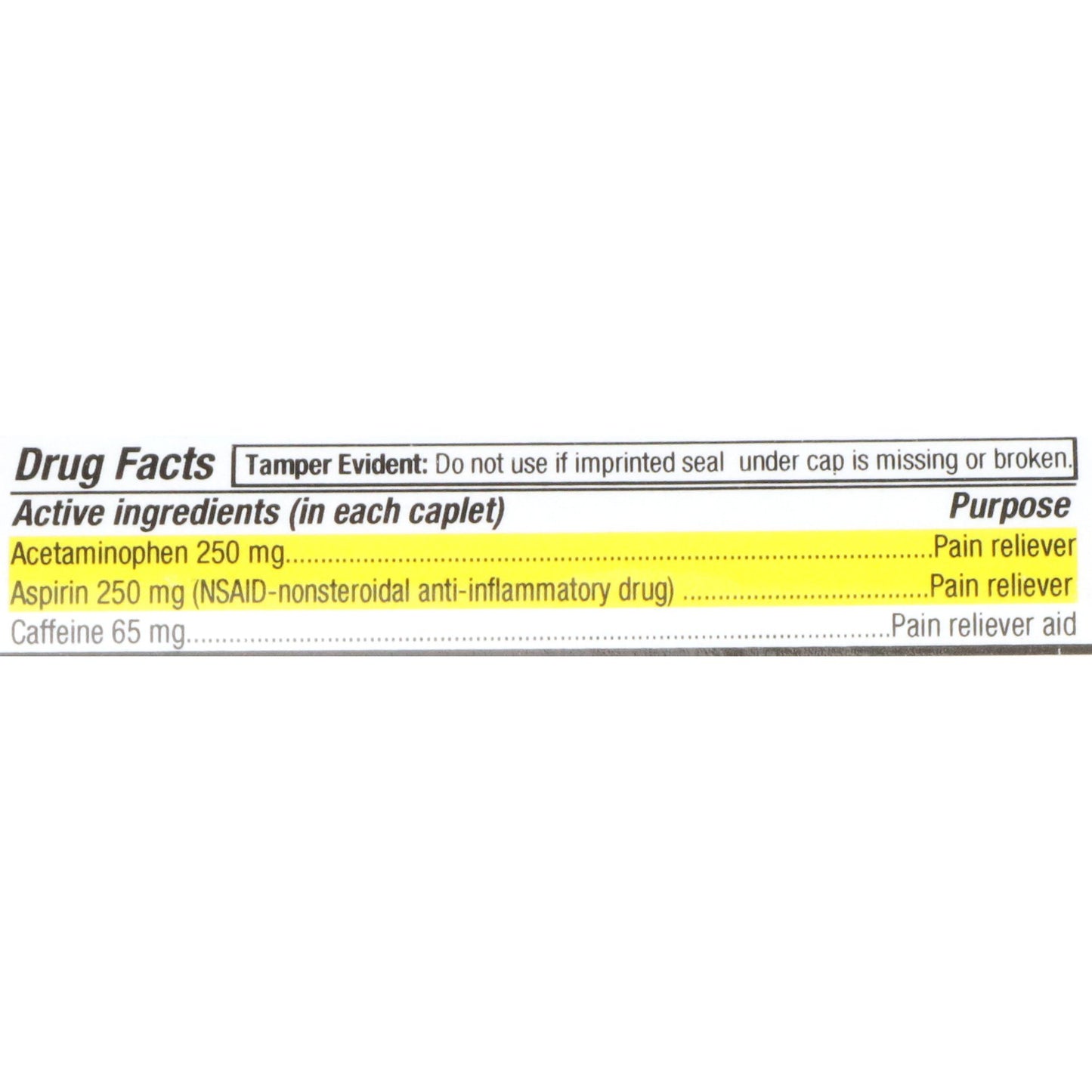 McKesson Brand Pain Relief 250 mg - 250 mg - 65 mg Strength Acetaminophen / Aspirin / Caffeine Caplet 100 per Bottle (868383_CS)