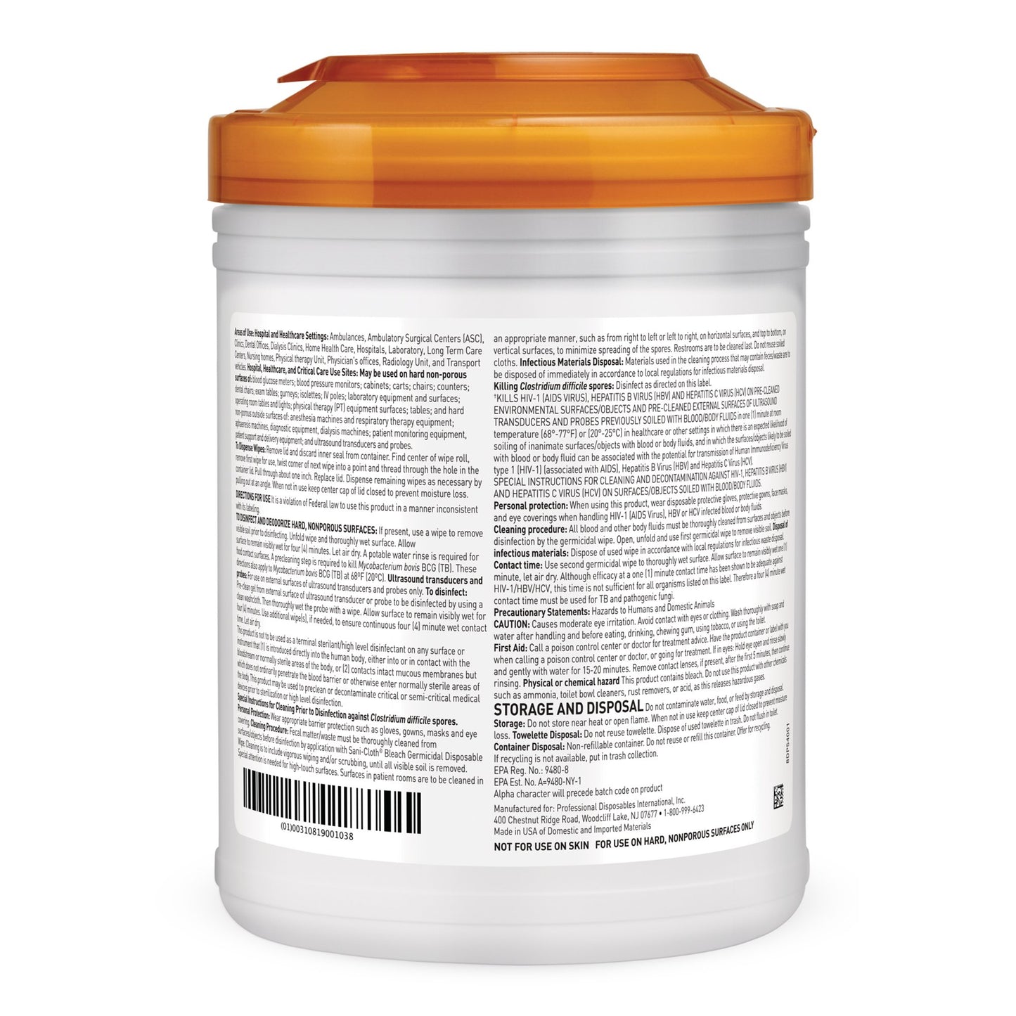 Sani-Cloth® Bleach Surface Disinfectant Cleaner Premoistened Germicidal Manual Pull Wipe 75 Count Canister Chlorine Scent NonSterile (786308_CN)