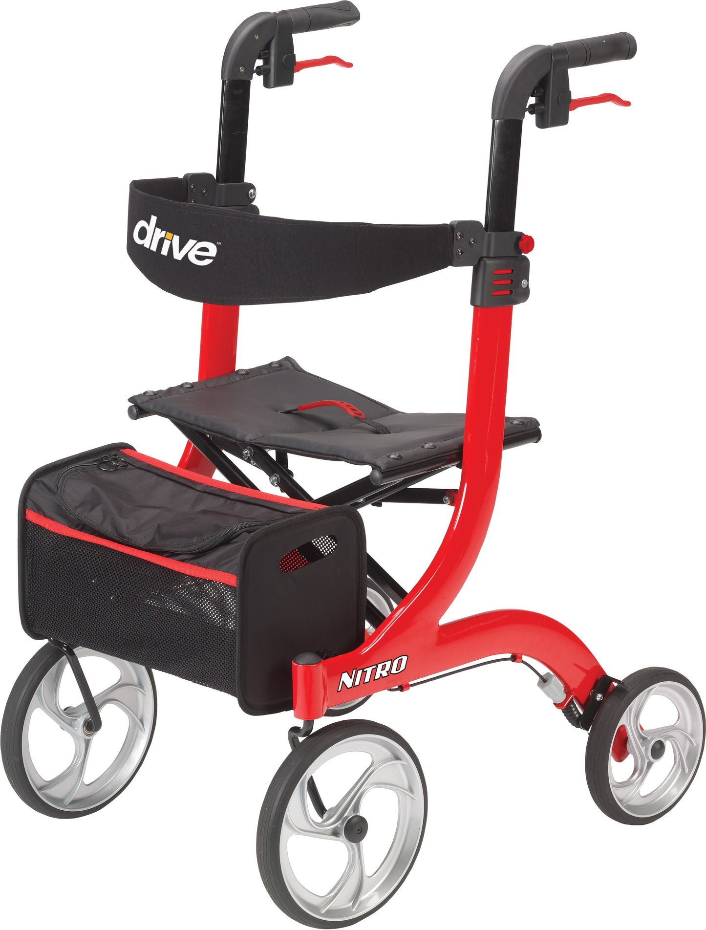 drive™ Nitro 4 Wheel Rollator Red Adjustable Height / Folding Aluminum Frame (873746_EA)