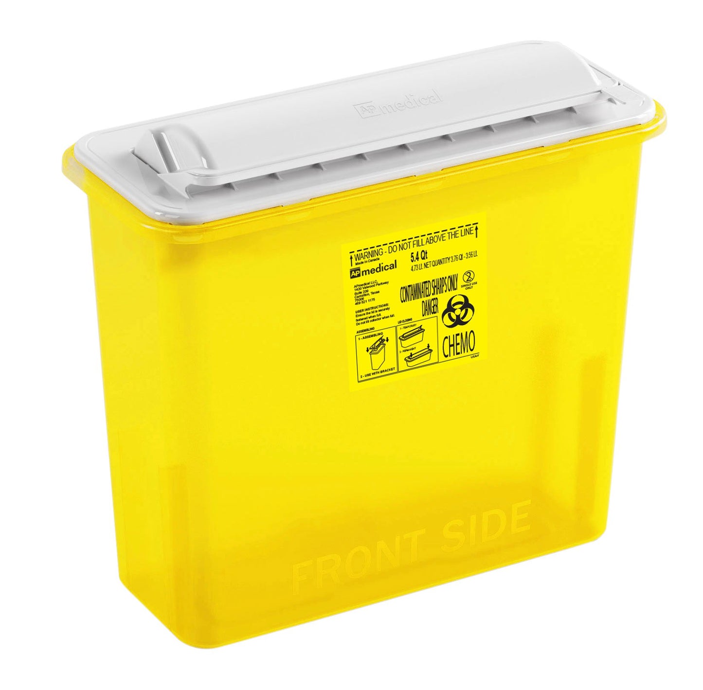 AP Line Chemotherapy Waste Container Yellow Base 12 L X 4-1/2 W X 10-4/5 H Inch Horizontal Entry 1.35 Gallon (907240_CS)